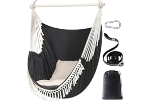 Chihee Sièges Suspendus 150 x 120 cm Fauteuil hamac Poids Maximal 227 kg Balançoire Suspendue Confortable et Large 2 Coussins Barre d'écartement en métal avec rainures antidérapantes Poche latérale
