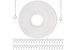 GGOUPTY Net Curtain Wire 10 Metre Length with 20 Eyes 20 Hooks White Hanging Cord Kit Multipurpose Wire Cord for Hanging Net Curtain Photos Crafts