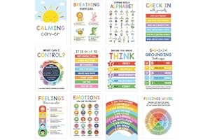 GENERIC 12Pcs Calming Corner Posters, Kids Feelings Wheel Chart Emotions Poster, Peaceful Section Poster, Soothing Space Items, Sensory Wall Art For Preschool Home Toddler Teachers Program Space Bedroom