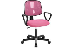 Klihome Sedia da Scrivania per Bambini, Sedia da Studio Girevole, Sedie Ergonomica con Ruote, Tessuto a Rete Traspirante, Sgabello Girevole con Schienale Regolabile Automaticamente, Rosa, K0004BS