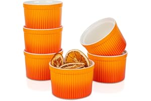 240ml Pirottini per Soufflé, Candiicap Set di 6 Pirottini da Soufflé in Porcellana per Cuocere al Forno, Budini, Creme Brulée, Coppette per Crema Pasticcera (240ml, Arancio Tropicale)