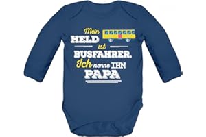 ShirtStreet Geschenk zum Vatertag Strampler Bio Baby Body Bodysuit langarm Jungen Mädchen Papa - Mein Held ist Busfahrer