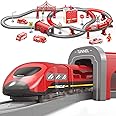 XIAPIA Electric Train Sets Toys for 3 Year Old Boys Girls, 92Pcs Train Track with Truck Car Accessories for 3 Year Old Boy Girl Gifts Presents For Christmas Xmas New Year