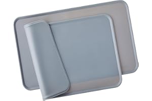 Amazon Basics Waterproof Anti-Slip Silicone Placemat Pet Food and Water Bowl Mat, Easy to Clean, Solid, 47 x 29 cm, Grey, Pack of 2