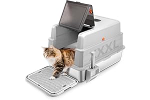 Bartuke Bardzo duży kuweta dla kota ze stali nierdzewnej z pokrywą, 71 x 51 x 43 CM XXXL Zamknięta metalowa kuwety dla kotów z łopatką do kuwety i pedałem nożnym, kontrola zapachu, łatwe czyszczenie