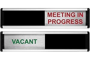 VIRO DISPLAY ViroDisplay® Vacant/Meeting in Progress Sliding Door Sign – Original Edition – 214 x 60mm – Anodised Silver Profile with Black End Caps – Self-Adhesive Fixing