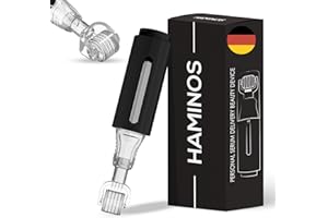 ‎HAMINOS Derma Roller 0,25 mm mit Tank, Derma roller für Haare, Bart, Haut, Effektverstärker x3, 140 Titannadeln (schwarz) OHNE SERUM