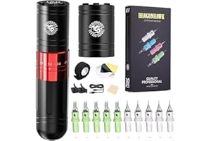 Dragonhawk Tattoo Machine Kit Wireless Tattoo Pen with Stroke Length 2.4-4.2mm, Tattoo Gun with 1500mAh Battery, Power Supply with Digital Display, Tattoo Needle Cartridges for Beginners