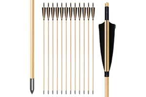 biubiusot Holzpfeile für Bogenschießen 32 Zoll Jagdpfeile 12er Naturfedern Pfeile Bogenpfeile mit Abschraub Spitze Langbogen und Traditionellen Pfeile Bogen Handarbeit