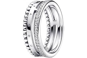 Pandora Signature Pierścionek pavé ze srebra próby 925 z koralikami i przezroczystymi cyrkoniami, z logo