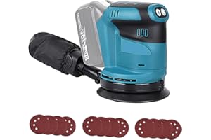 SQUAELTIRS 18V Electric Sander, Compatible with Makita 18V Battery, 6 Variable Speeds, Up to 15000 RPM, Brushless Orbital Sander with 12PCs Sanding Sheets, for Sanding Polishing Wood (Tool only)