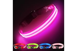PcEoTllar Light Up Dog Collar - Rechargeable, Waterproof, Adjustable LED Collar for Night - Flashing, Glowing for Small Medium Large Dogs - Pink-S