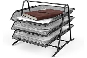 JOPOO Schreibtisch Mesh Dokumentenablage, 3-Tier Büro Briefablage Papierablage A4, Ablagefächer Papierablage für Papier Brief
