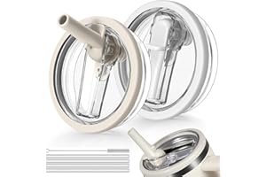 PADONCO 2 PCS 40oz Flip Straw Leak Proof Cup Lid forStanley H2.0 Quencher, Lid Replacement 40 oz forStanley Cup Accessories ProTour, Spill Proof StrawCover for Stanley Accessories (Beige+White)