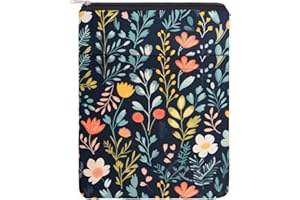 NICENEEDED Sleeve with Zipper, Flower Leaf Cover Pouch for Book Lovers, Front Pocket Protector Waterproof Case for Notebooks Hardcover and Paperback