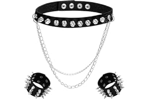 PEOVLVN naszyjnik choker dla kobiet, biżuteria punk z 2 punkowymi bransoletkami z nity, naszyjnik w kształcie serca, naszyjnik gotycki, skórzany, regulowana kołnierzyk, naszyjnik, kolczyki na choinki