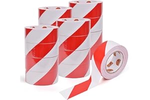 TAPEBEAR 16 Rollo Cinta De Peligro, 50mm x 46m Cinta Adhesiva De Advertencia De Peligro, Blanco y rojo Cinta Adhesiva De Seguridad, Autoadhesiva Cinta Para Suelo