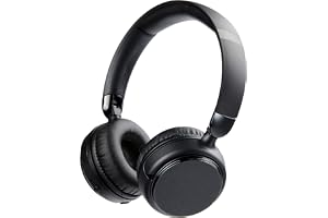Amazon Basics Trådlösa Bluetooth-hörlurar, on-ear-modell, 35 timmars uppspelningstid, en storlek passar alla, svarta