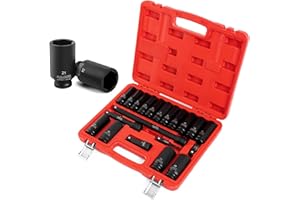 MEIWALTEE 1/2" Set Bussole a Impatto, 20 pezzi Set di Chiavi a Bussola 10-24 mm,6 Punti, Include 3 componenti di espansione (3",5" e 10") e un adattatore per trapano elettrico da 3 Pollici
