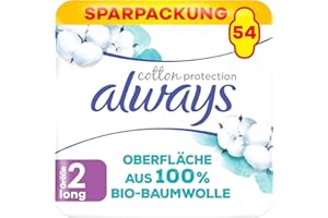‎ALWAYS Always Ultra Binden Damen Gr. 2, Cotton Protection Long, 54 Damenbinden mit Flügeln (3 x 18 Stück), Monatspaket, ultradünn und super absorbierend
