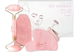 Kit Gua Sha Visage & Roller | Pierre De Quartz Rose | Massage Anti Ride & Drainage Lymphatique | Lifting Double Menton | Guasha Maderotherapie | Affiner Face Shaper [OanovA]