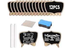 HJJMN 12Pcs Mini Chalkboard Signs Set, 10×7.5CM Small Black Chalkboard Signs for Labeling, Stand Eraser Small Wooden Blackboards, Blackboards for Message Signs (Style 2)