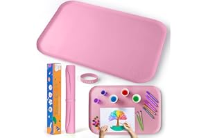 ‎ATMINI Silikonmatte Groß 60 x 40 cm, bastelunterlage kinder for Crafts, Sand Art, Painting, Resin, Handmade Jewellery, Drawing, Multi-Purpose Table Mat with Raised Edges(pink)