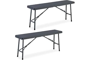 Relaxdays Juego 2 Bancos de Jardín, Plegables, Plástico, Acero, Asiento Camping, Balcón, 42x100x25 cm, Gris