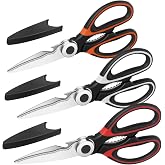 Vutyvve Kitchen Scissors Multipurpose Heavy Duty Stainless Steel Blades Red Black Orange Set of 3