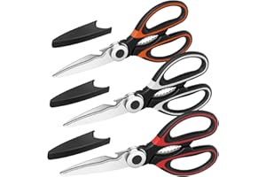 Vutyvve Kitchen Scissors, Multi-Purpose Heavy Duty Scissors, Stainless Steel Blades, Red Black Orange, Set of 3
