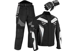 PROFIRST Motorbike Suit With Gloves and Free Balaclava Waterproof 2 Piece Full Suit in Cordura Fabric and CE Approved Armour - Jacket + Trouser + Gloves - 6 Packs Design
