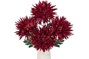Oairse Fiori di crisantemo artificiali grandi, 17,8 cm, 4 pezzi, fiori in seta con stelo lungo 65 cm, fiori finti ragno mamme, fiori rossi per decorazioni domestiche, bouquet da sposa