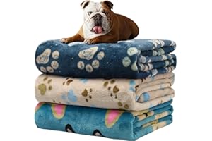 Rezutan Dog Blankets Washable, Puppy Blankets, Dog Blankets, Flannel Throws for Dog Cat, kitten blanket, Fleece Dog Blanket for Sofa, Bed, Car Seat, 3 Pack, Navy+Blue+Brown, 76x52cm