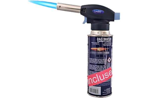 LuxéArt - Lot Chalumeau de cuisine + cartouche gaz incluse. Flamme réglable. Idéal pour pâtisserie, barbecue, feu, soudure, camping, cheminée, bricolage.