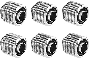GREENDRACAENA Dracaena.io 6 Pack G1/4" Thread to 3/8" ID, 1/2" OD Compression Fitting for Soft Tubing, Soft Tube Connectors for Computer Water Cooling System, Silver