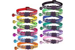 SERENE STOCK SereneStock Cat Collar- Reflective Cat Collars with Bells- Quick Release Cat Collar- Adjustable to Fit All Cats- Breakaway Safe Kitten Collar (12 Pack) (Mix Color)
