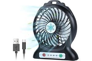 HZD Ventilatore Portatile, Mini Ventilatore USB, Ventilatore da Tavolo, 3 Velocità Fan, con Batteria Ricaricabile USB, Mini Ventilatore Portatile, per Ufficio, Camera da Letto e Viaggi (Nero)
