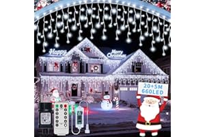 GCMacau Luci di Natale da Esterno, 20m+5m 660LED Luci Natalizie da Esterno Cascata con Telecomando Timer 8 Modalità, IP65 Impermeabile Luci di Natale per Bordo Tetto Balcone Decorazione Natalizia
