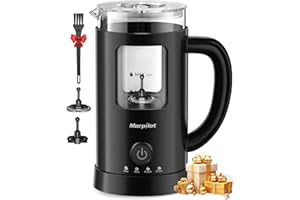 ‎MORPILOT Morpilot Milchaufschäumer Elektrisch, 130-600ml 550W, 4 in 1 Milchschäumer für Heißer und Kalter, Visuelles Glas, Latte-Design, Schwarz