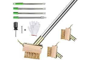 SUPAWAY 2 Pezzi Scopa filo metallico 10cm Scopa metallica per giardino Spazzola acciaio con 1 set manico lungo 1,6m Setole in metallo e raschietto contro erbacce Spazzola esterni per terrazza,giardino