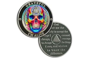 ATSKNSK Colourful Skull 7 Year Sobriety Coin Seven Years Sobriety Chip Alcoholics Anonymous Medallion AA Chips and Medallion Serenity Prayer Coin Recovery Coins Sobriety Token Sober Gifts for Men Women