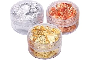 KINNO 3 Pots Gold, Silver, Copper Nails Decorative Flakes – Imitation Gold Flakes Stickers for DIY Nail Art
