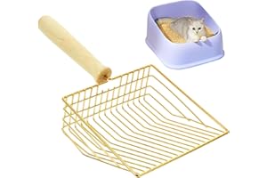 HSLXBY Katzenklo Schaufel,Katzenstreu Schaufel Mit Holzgriff,Schaufel Katzenstreu Metall,Katzenstreuschaufel,Lochabstand 7mm,Zur Reinigung Von Haustieren, Hunden Und Katzen (Goldfarben)