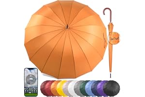 Royal Walk Parapluie Automatique pour Homme et Femme Résistant aux Vent, Solide Anti Tempete XXL Grand Taille Parapluie Canne De Golf Pour 2 Personnes Poignée en Bois 16 Baleines 120cm