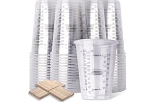 LET'S RESIN Epoxidharz-Mischbecher, 50 Stück 240 ml Einweg-Messbecher mit 50 Stück Holzrührstäbchen, Kunststoff-Messbecher für Flüssigkeiten, Mischen von Harz, Farbe, Pigment, Weiß