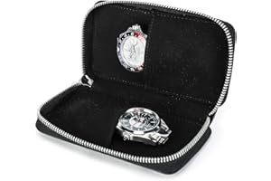 Hiram Watch Travel Case for 2 Watches Handmade Genuine Leather Watches Storage Box Portable Watch Travel Organizer (Black)