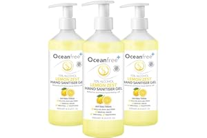 OCEAN FREE Lemon Zest Hand Sanitiser Gel - 500ml Pump Bottle - 70% Alcohol - Made in the UK (Pack of 3)