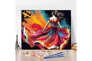 TISHIRON Paint by Number for Adults Beginner Dancing Girl in Mexican Traditional Clothing Oil Painting by Numbers Kits with Brushes and Acrylic Paint(16X20 Inch)