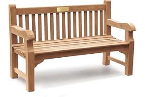 Jati Gladstone Teak FULLY ASSEMBLED Memorial Bench 1.5m with Custom Engraved Brass Plaque - Roman Font