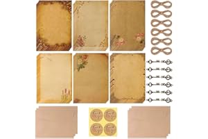 PUERHUACI Papel de carta, papel y papelería, 24 piezas, papel de estraza vintage y sobre para bendiciones de vacaciones
